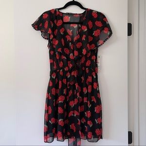 Floral Black & Red Mini Dress from Zara